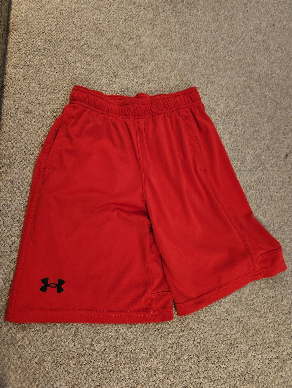 Under Armour Red Kid's Athletic Shorts with Black Logo